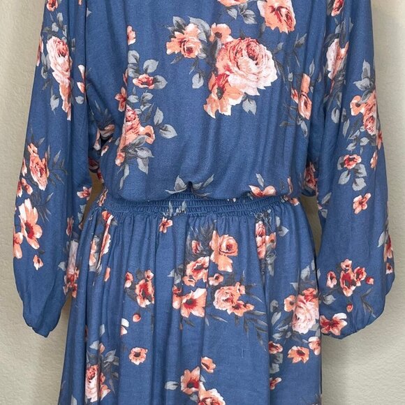Torrid Blue Floral Smocked Waist V-Neck Mini Dress Plus Size 2X Cottagecore - Picture 7 of 15